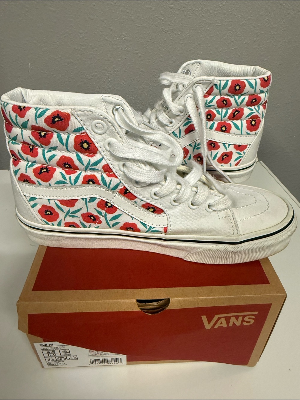 Vans Women High-Top Floral Shoes in White and Red